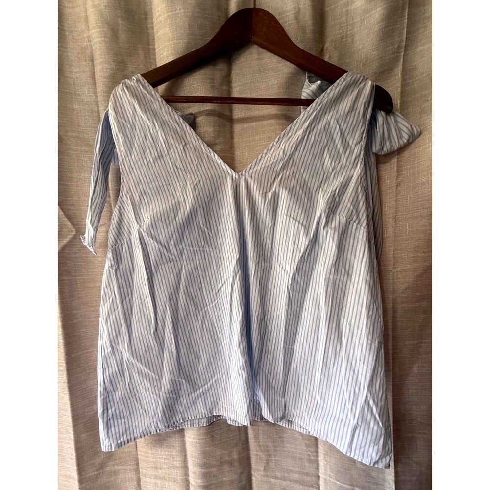 NWT Who What Wear Striped Tie Strap Button Down Tank Top Blouse Blue XL